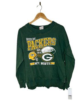NWT Junior's Oversized Medium (7-9) NFL Teens Green Bay Packers Retro Crewneck M